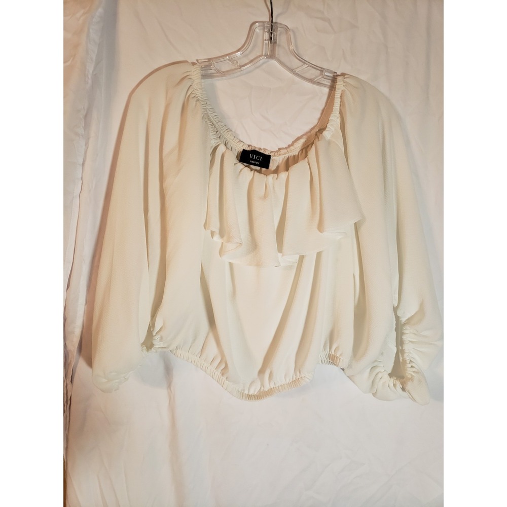 Women's Vici White Balloon Sleeves Cropped Top Size M